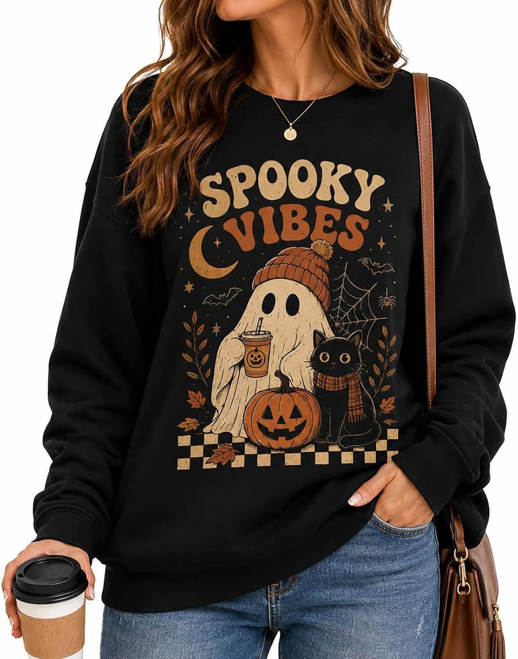 Womens Halloween Sweatshirt,Ghost Pumpkin Graphic Sweatshirt Spooky Season Sweaters Fall Crewneck Pullover for Women