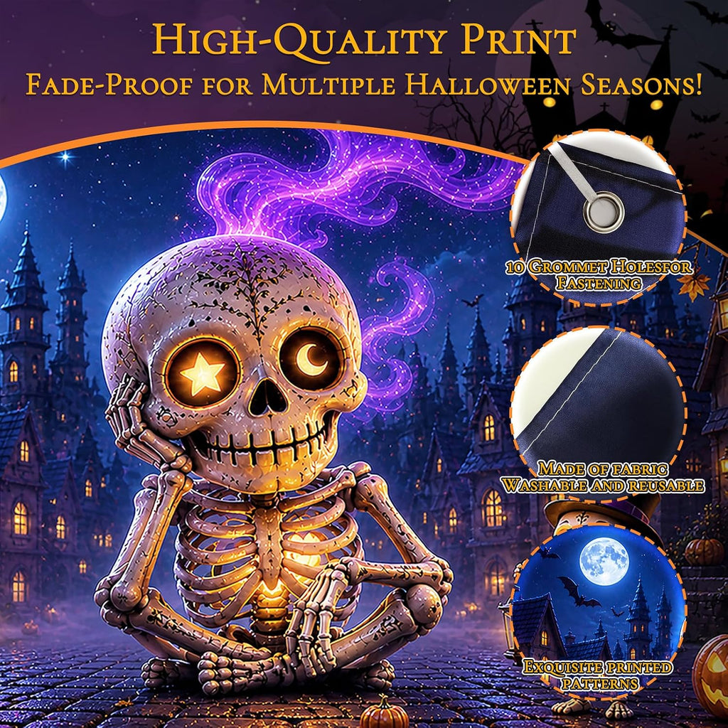 Halloween Garage Door Cover, Giant Skeleton Banner Outdoor Decoration