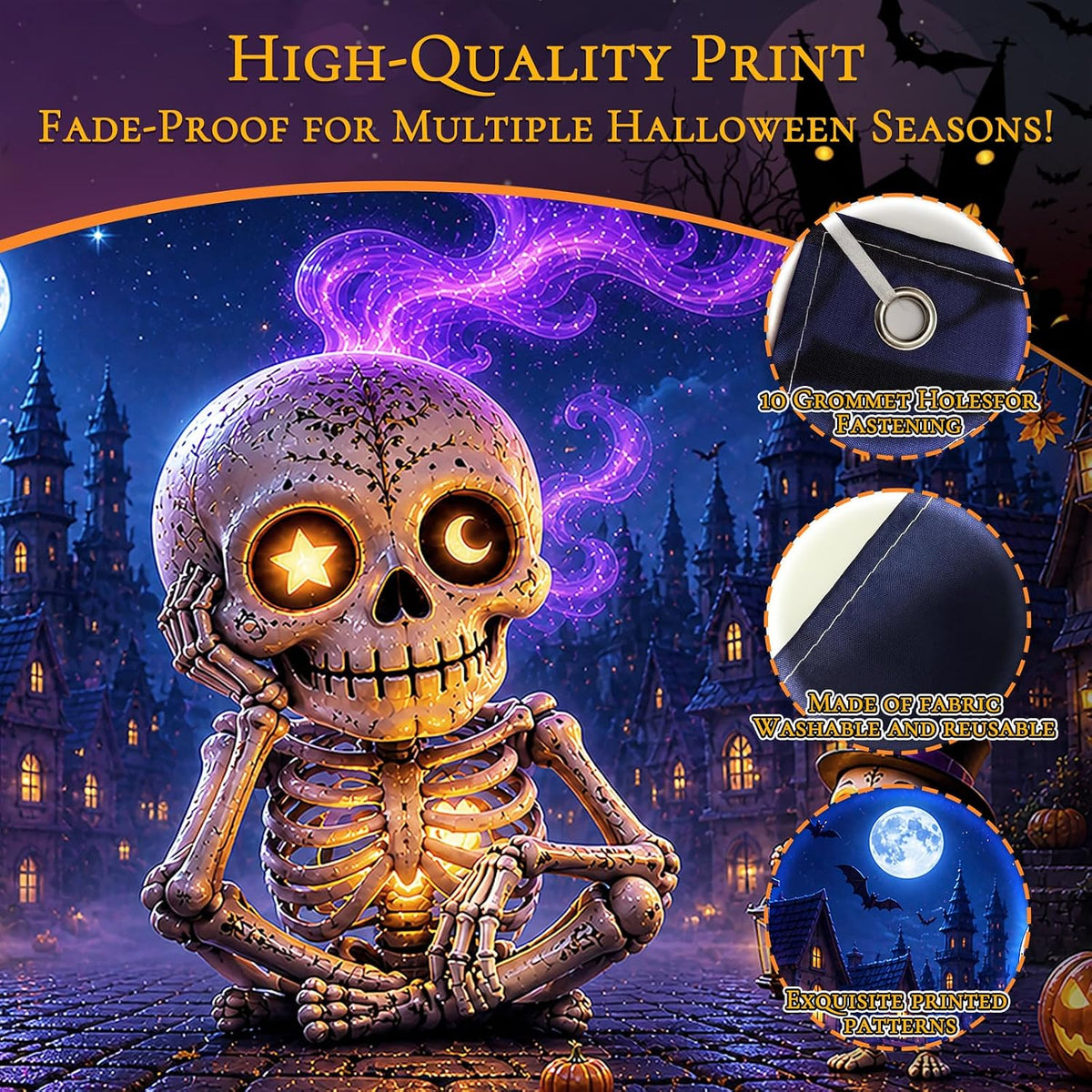 Halloween Garage Door Cover, Giant Skeleton Banner Outdoor Decoration