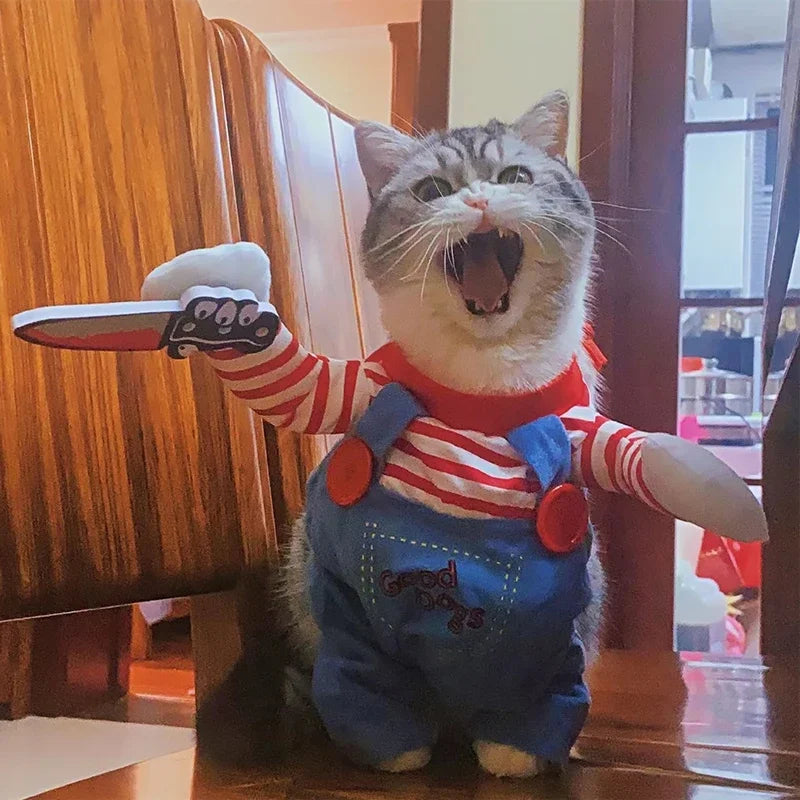 Funny Halloween Dog Clothes for Small Medium Dogs Knife Holding Cosplay Pets Costume Cute Party Cat Dressed up Chihuahua Outfits