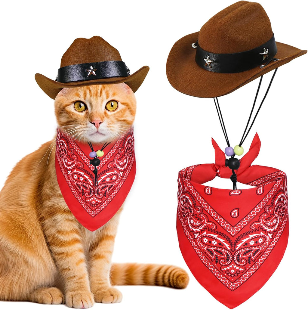 Pet Cowboy Costume Halloween Costumes for Dogs Cat Cowboy Hat with Bandana Scarf- Black, Small