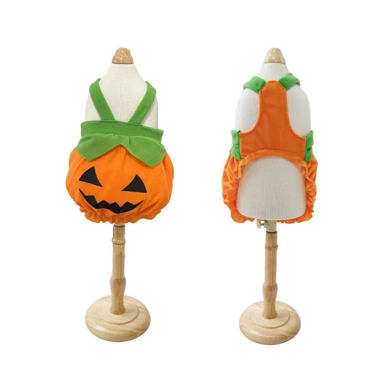 New Adjustable Washable Halloween Pumpkin Overall Dress Funny Costume for Small Dogs and Cats, Scary Trick-Or-Treat Pet Outfit