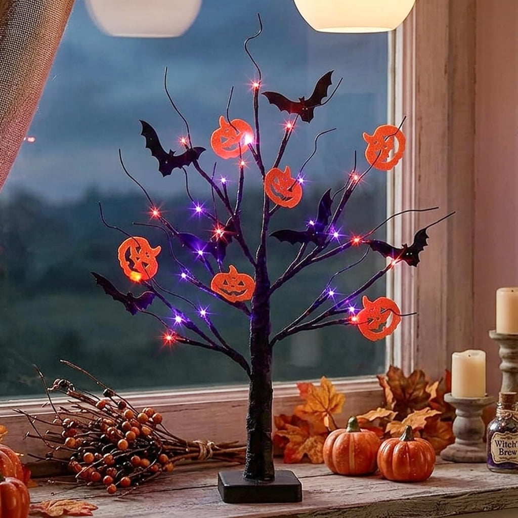 Halloween Decorations, Halloween Tree Lights, Lighted Black Tree | Halloween Decorations Indoor, Spooky Tree with 24 Orange Purple Lights & Timer, 22" Table Centerpiece Battery for Home Decor