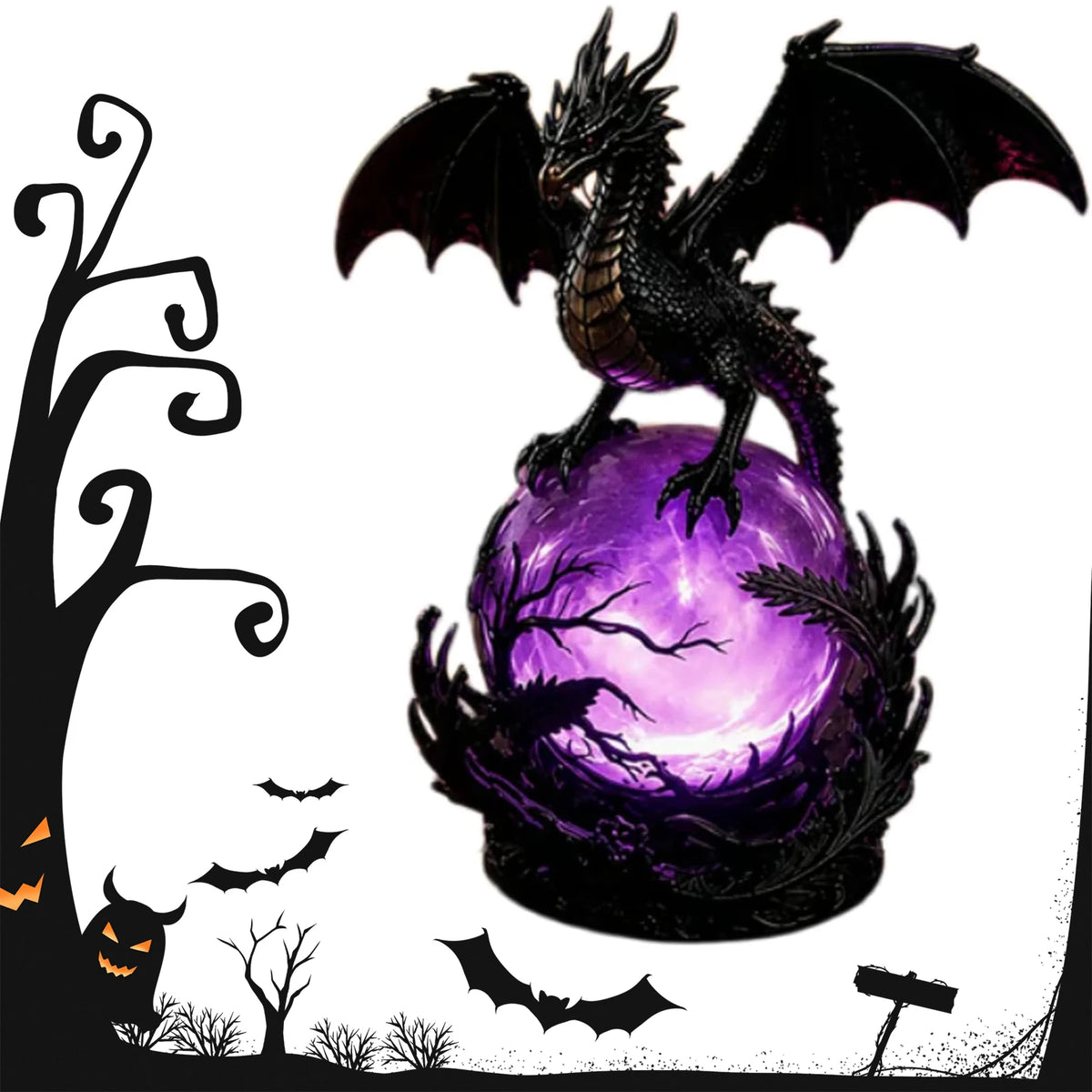 Gothic Dragon LED Crystal Ball Lamp Multifunctional Fantasy Resin Dragon Night Light Witchy Table Lamp for Indoor Bedroom Decor