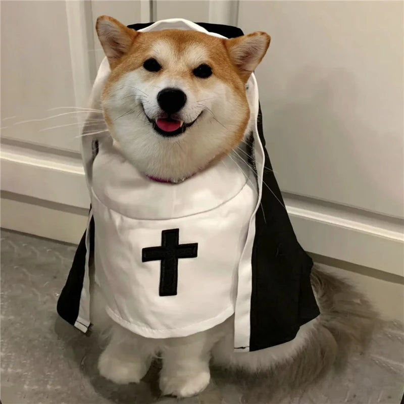 Halloween Cats Nun Costume Jesus Cross Print Kitty Clothes for Small Dogs Funny Cute Dress up Party Pet Overalls Cat Accessories