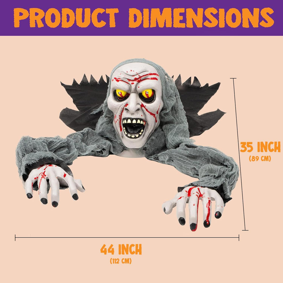 Halloween Decorations Outdoor Light-Up Zombie Groundbreaker with Bloodstain and Creepy Sound for Halloween outside Decor Lawn Yard Patio Graveyard Decoration, Haunted House Prop