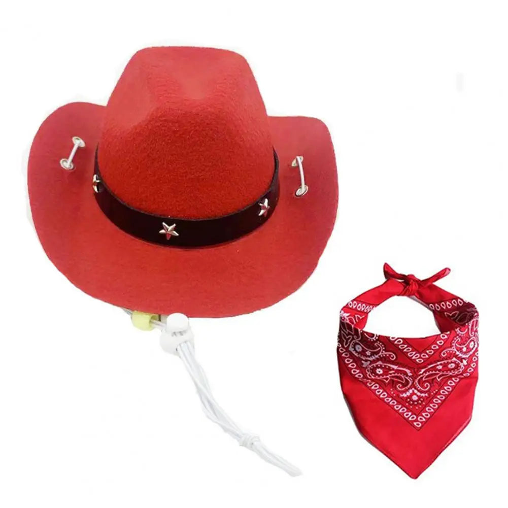 Pet Cowboy Costume Hat and Bandana Funny Dog Cat West Cowboy Hats Glasses Pet Halloween Birthday Party Cosplay Pet Accessories