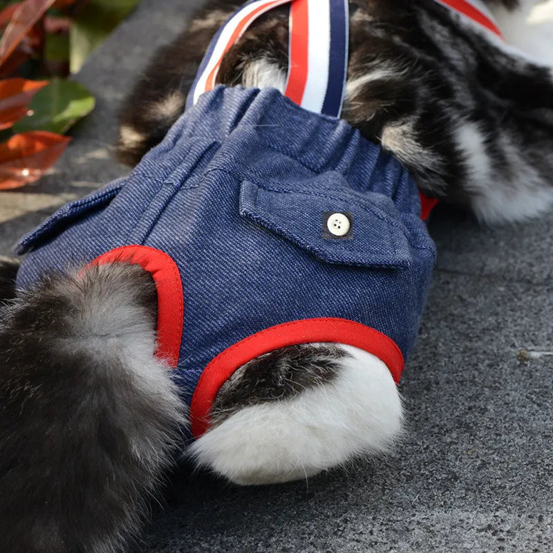 Cat Dog Female Panties Denim Strap Pet Shorts for Small Dogs Cats Kitten Puppy Underclothe Anti-Harassment Safety Panties