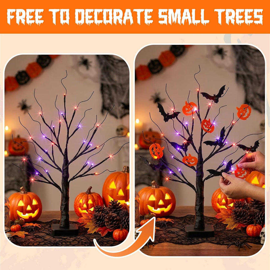 Halloween Decorations, Halloween Tree Lights, Lighted Black Tree | Halloween Decorations Indoor, Spooky Tree with 24 Orange Purple Lights & Timer, 22" Table Centerpiece Battery for Home Decor