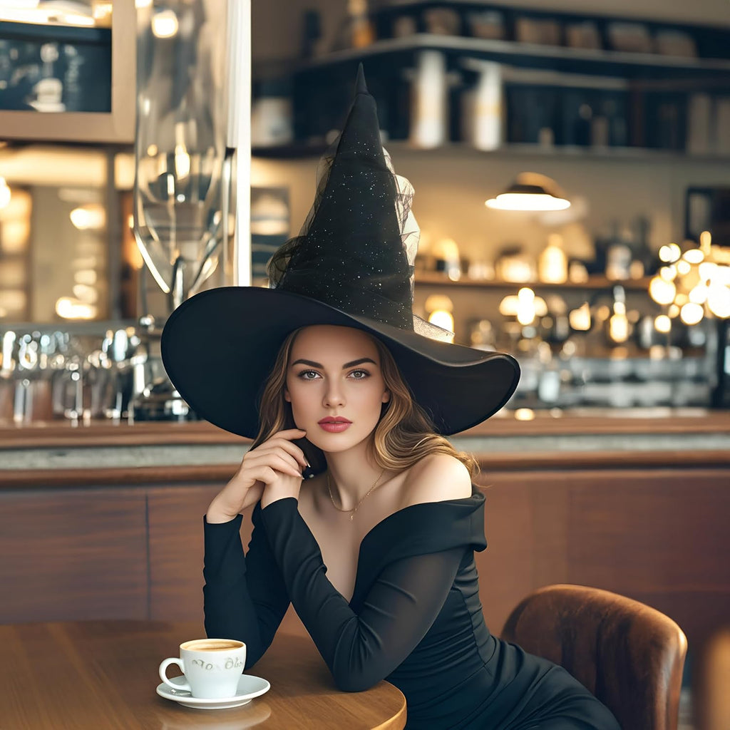 DIY Women'S Black Witch Hat – Wide Brim Gothic Halloween Costume Accessory for Masquerade Cosplay Party
