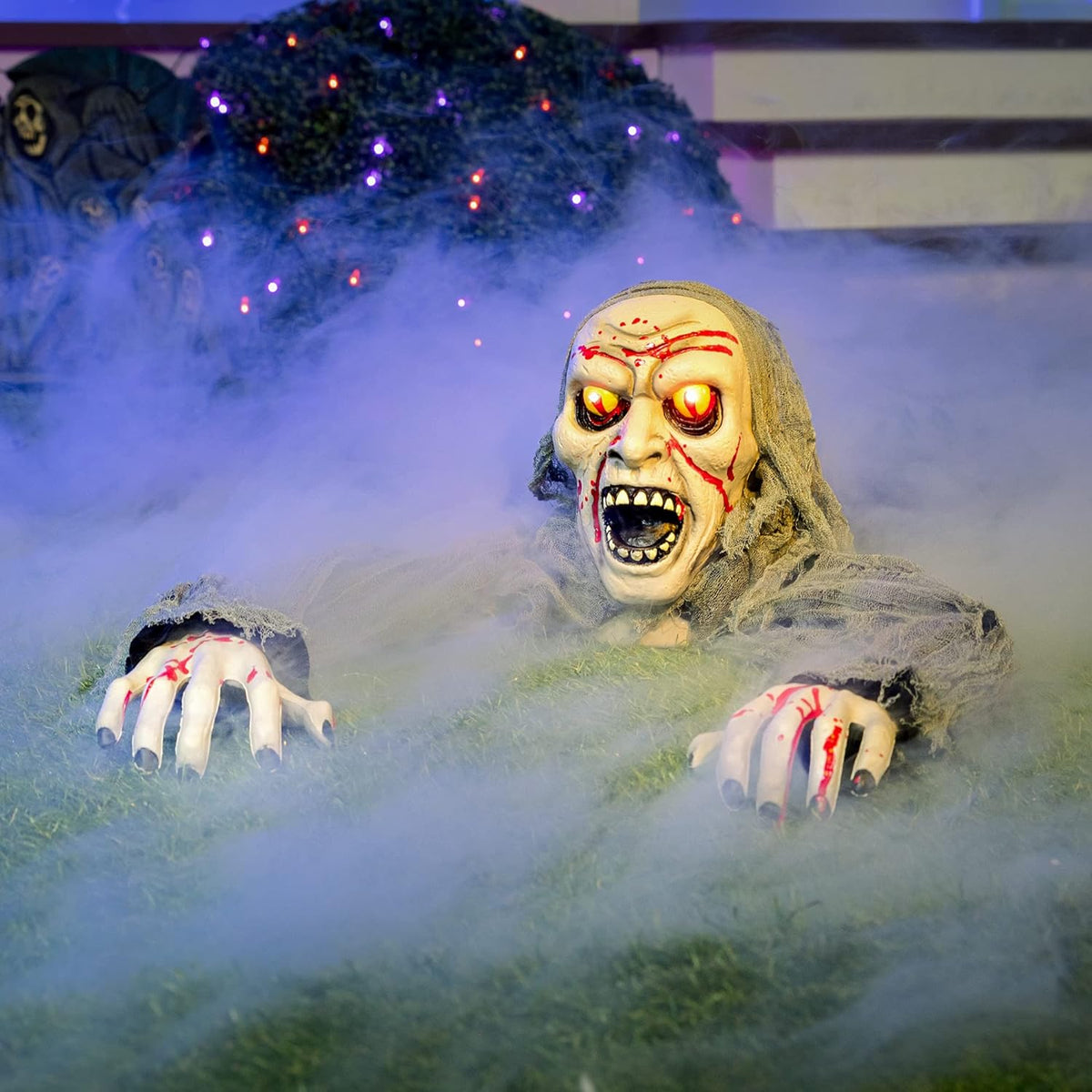 Halloween Decorations Outdoor Light-Up Zombie Groundbreaker with Bloodstain and Creepy Sound for Halloween outside Decor Lawn Yard Patio Graveyard Decoration, Haunted House Prop