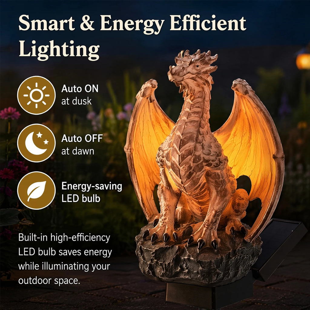 Solar Dragon Light, Halloween Dragon Solar Garden Light Stake, Dragon Legacy Golden Ember Edition, Dragon Garden Statue Lamp