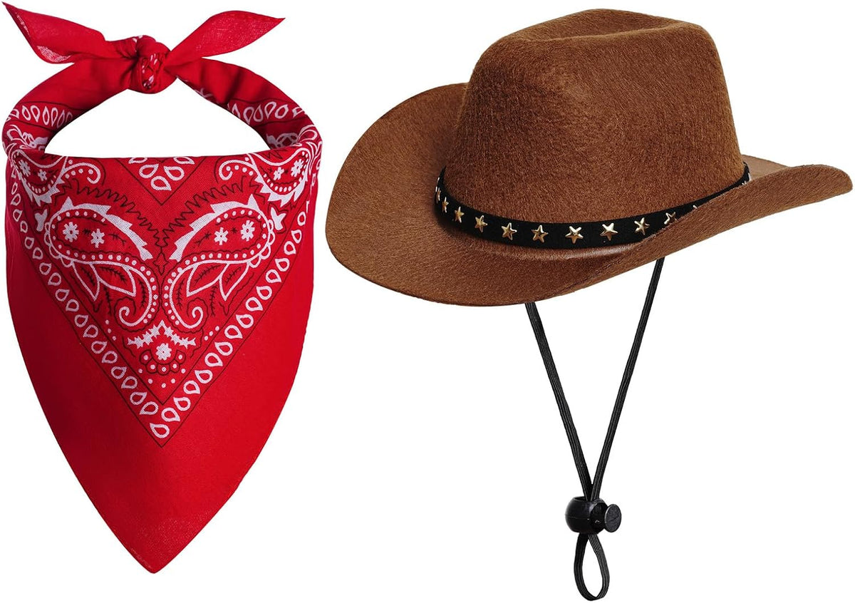 Pet Cowboy Costume Halloween Costumes for Dogs Cat Cowboy Hat with Bandana Scarf- Black, Small