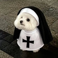 Halloween Cats Nun Costume Jesus Cross Print Kitty Clothes for Small Dogs Funny Cute Dress up Party Pet Overalls Cat Accessories