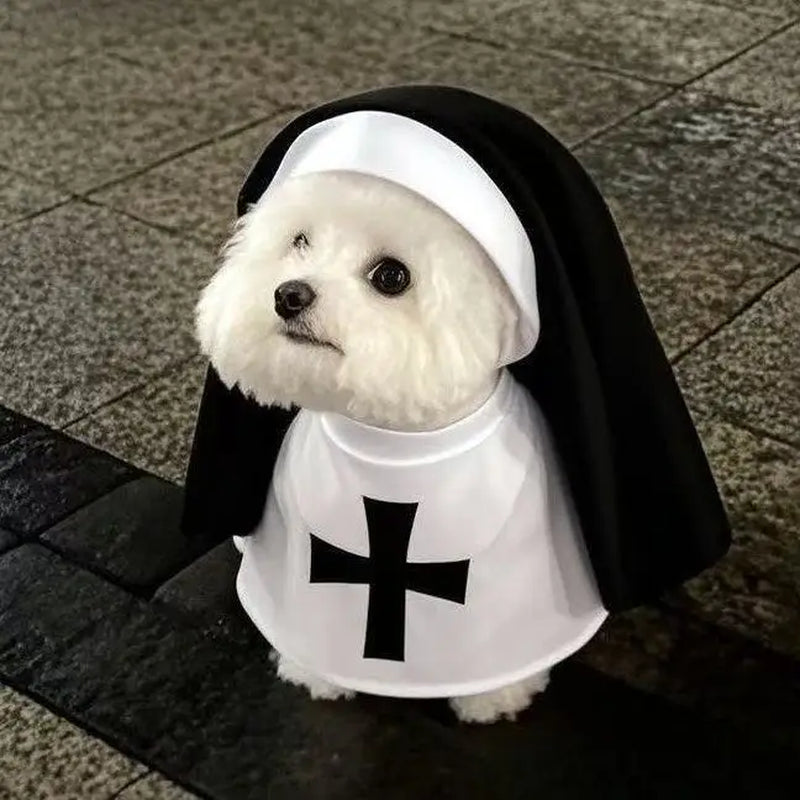 Halloween Cats Nun Costume Jesus Cross Print Kitty Clothes for Small Dogs Funny Cute Dress up Party Pet Overalls Cat Accessories