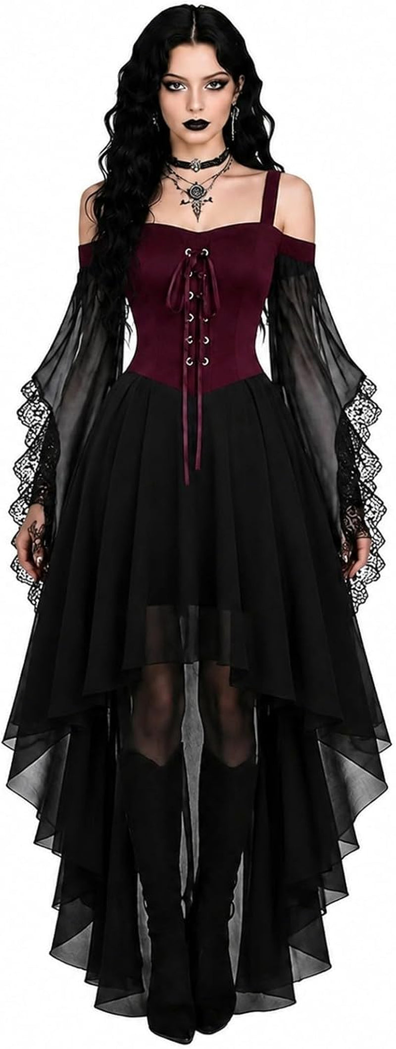 Witch Dress Women 2026 Halloween Costumes Woman Adults Medieval Vampire Butterfly Sleeve Mesh Gothic Outfits