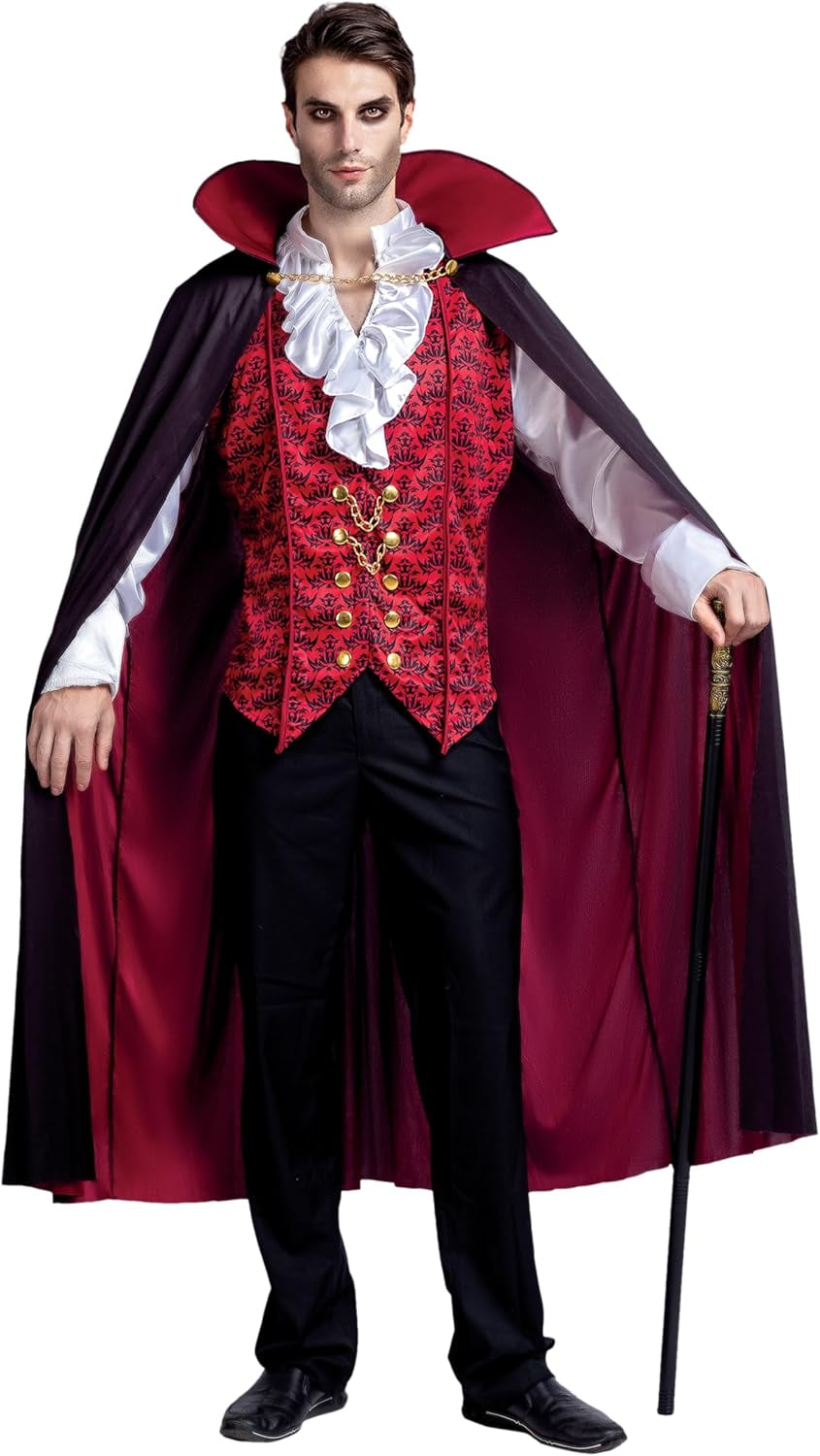Halloween Men Vampire Costume,Halloween Men'S Vampire Cape, Dracula Costume Men