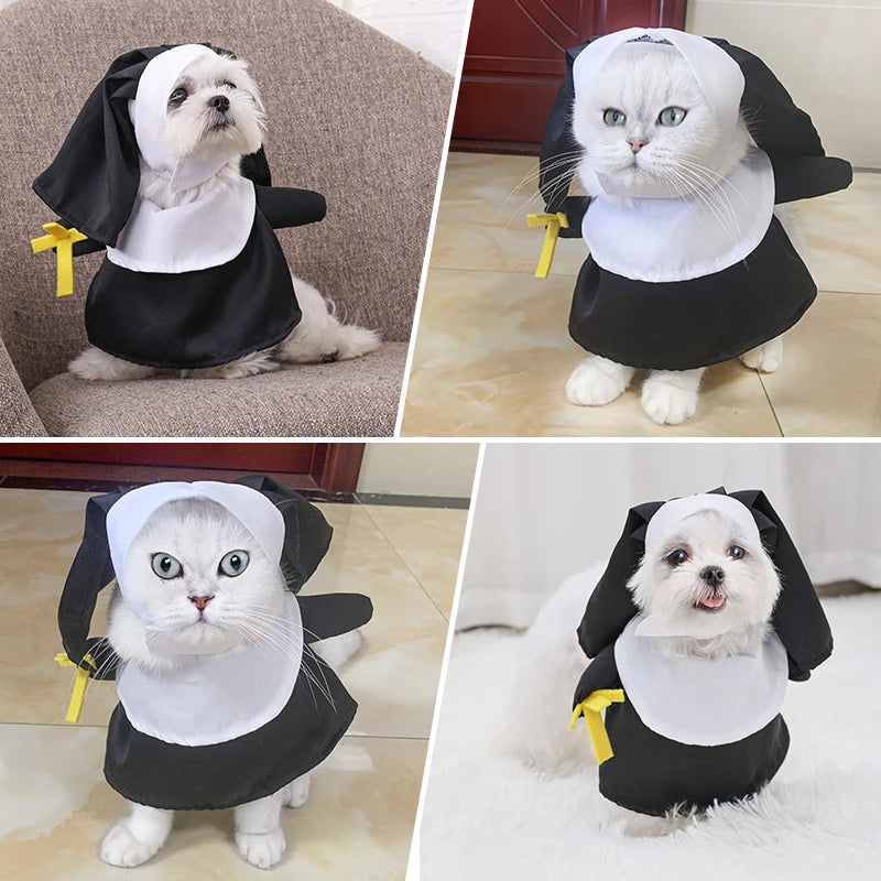 Halloween Dog Costume Pet Clothing Breathable Nun Cloak Cosplay Dress Photo Props Kitten Puppy Cute Accessories Gifts