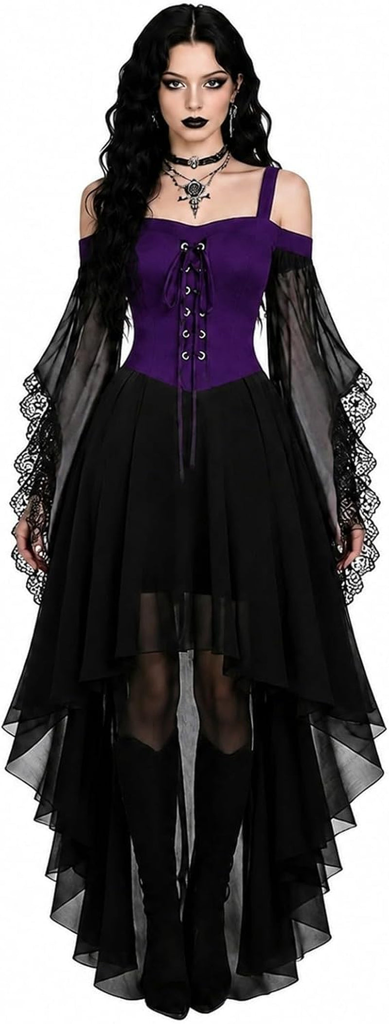 Witch Dress Women 2026 Halloween Costumes Woman Adults Medieval Vampire Butterfly Sleeve Mesh Gothic Outfits