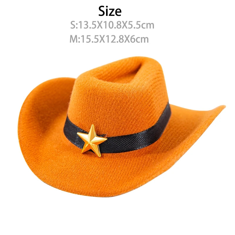 British Style Cat Cowboy Hat with Bandana Set, Adjustable Pet Hat for Cats and Dogs, Funny Vintage Pet Costume Accessory