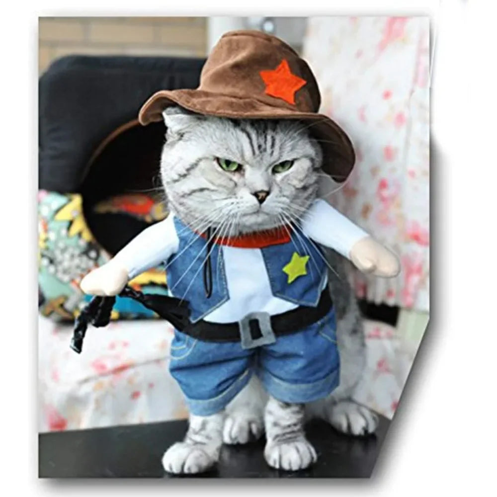 Pet Transformation Dog Costume Funny Stand up Costume Pirate Cowboy Pet Dog Costume Cowboy with Hat Cat Small Dog Halloween