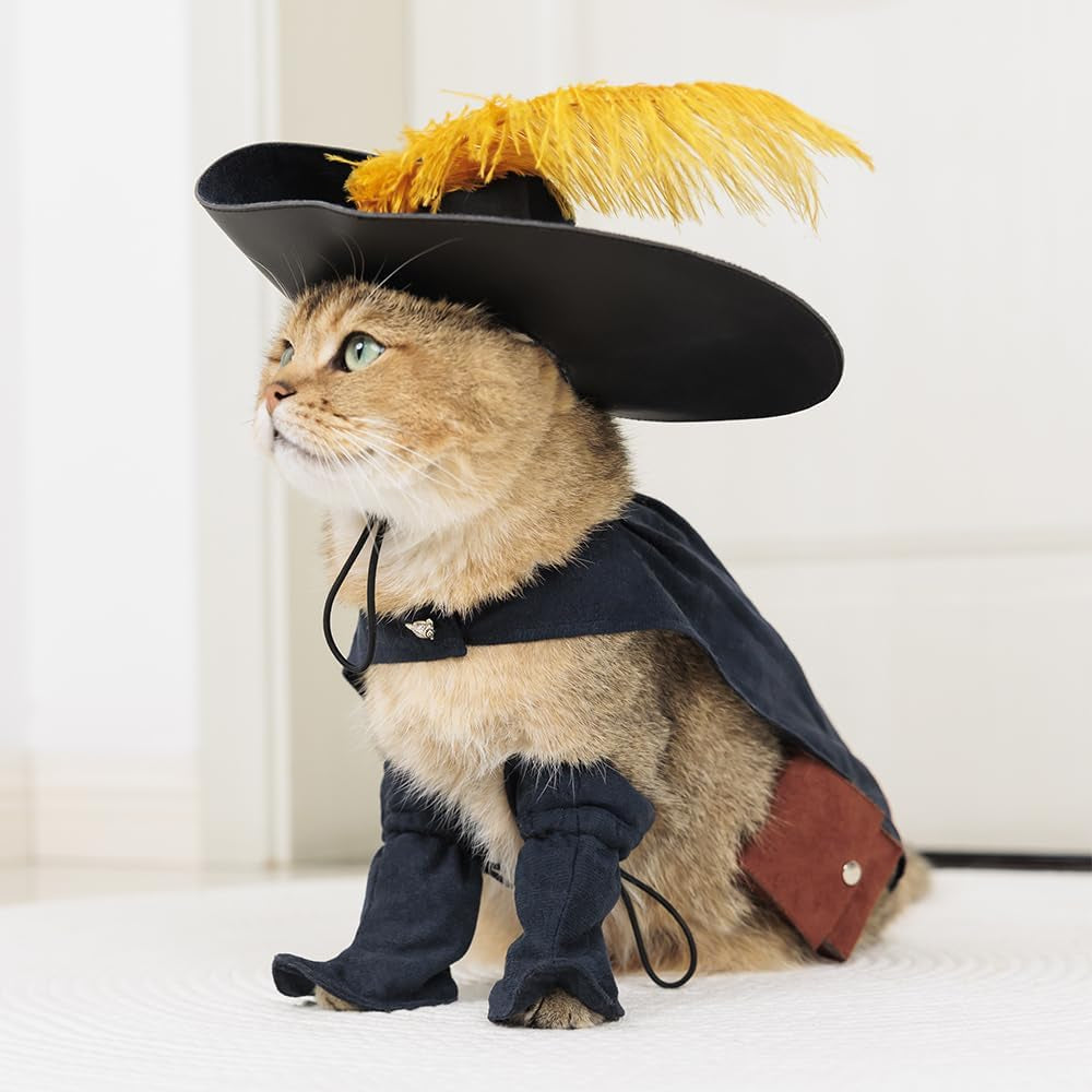 Pet Cat Dog Costume Cosplay Halloween Kitten Puppy Clothes Cloak Hat Belt Cape Accessories