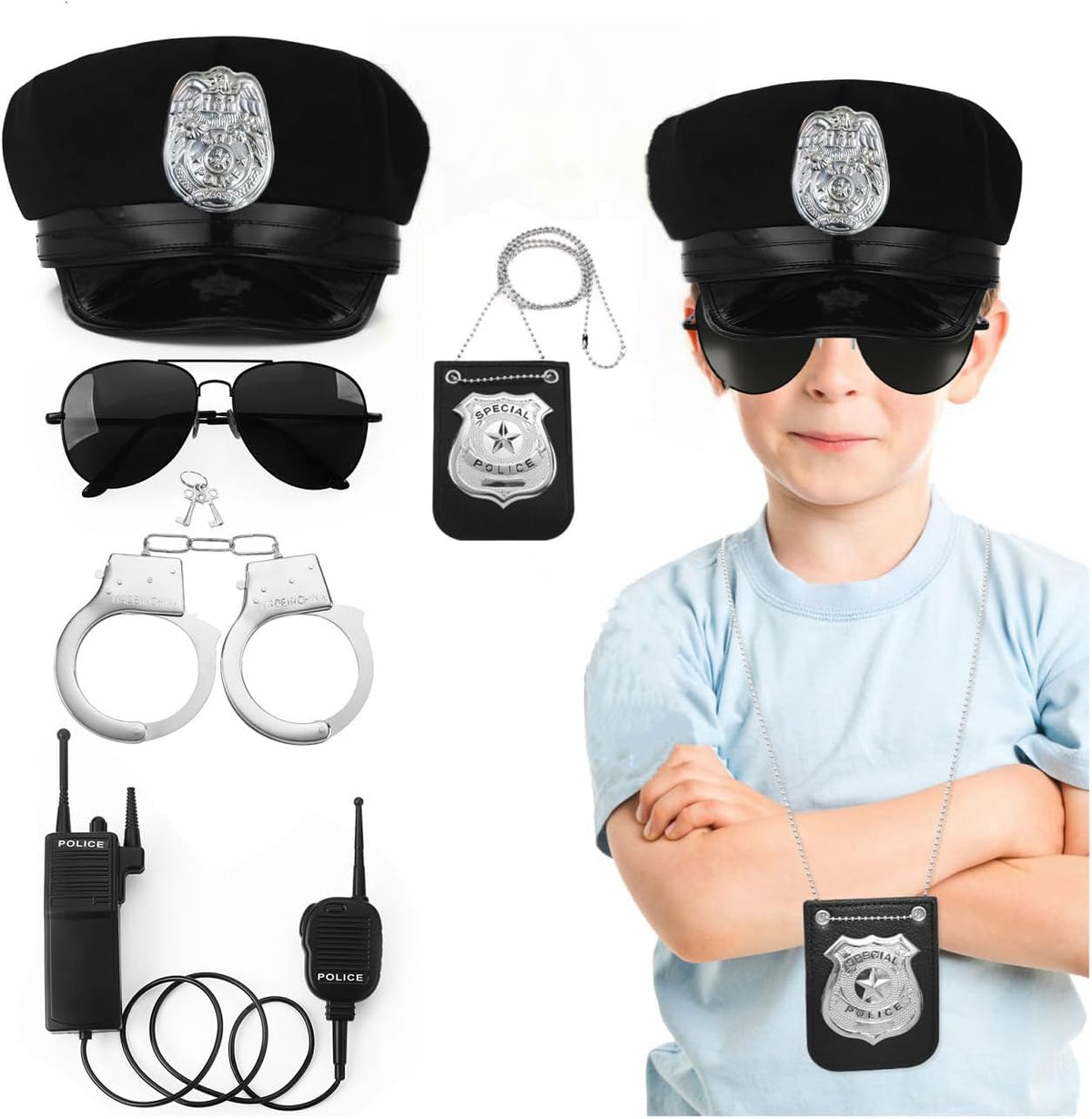 Police Costume Accessories Adjustable Cop Hat for Adult Kids Police Officer Theater Dress up Theme Party Halloween Costume Accessories