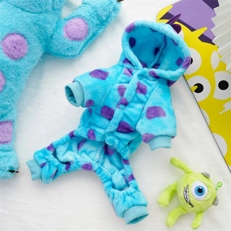 Cute Dinosaur Pet Costume 4 Legs Jumpsuit for Small Dogs Cats, Soft Plush Warm Cosplay Outfit Winter Clothes