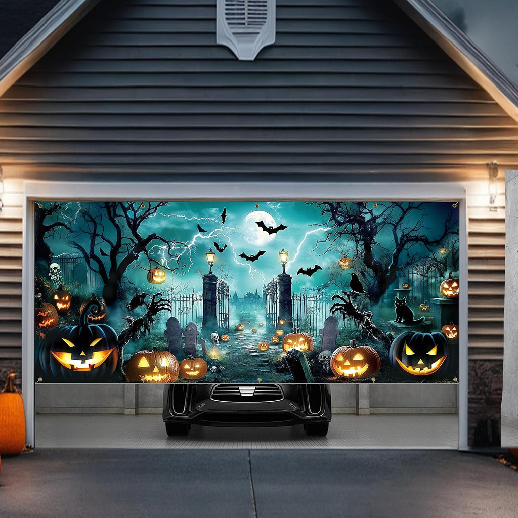 7X16 Ft Halloween Garage Door Cover Decorations Banner (Castles)