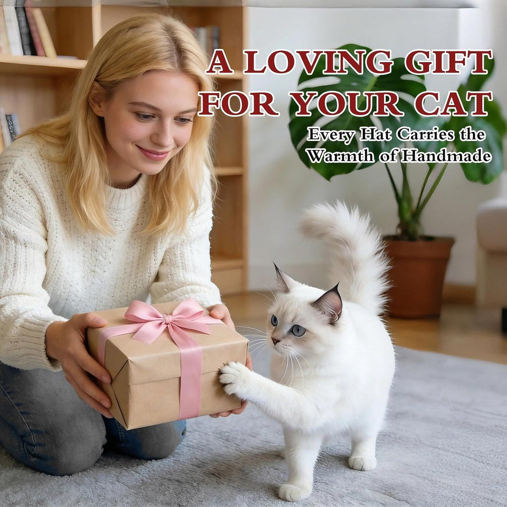 Strawberry Cat Hat, Cotton & Soft Cute Knitted Hats for Cats Birthday Party Christmas Puppy Hat for Small Pets (Red, M)