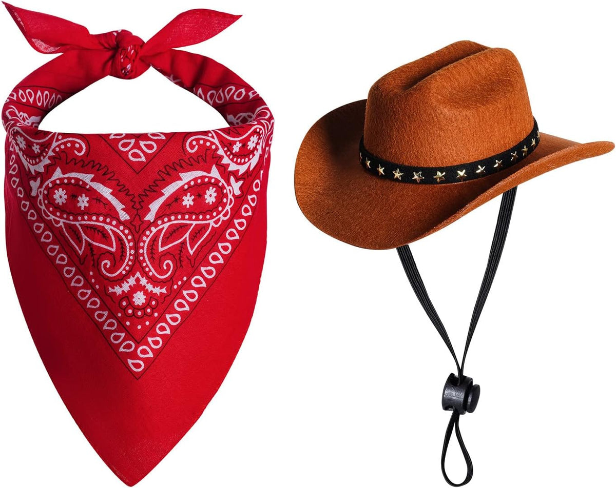 Pet Cowboy Costume Halloween Costumes for Dogs Cat Cowboy Hat with Bandana Scarf- Black, Small