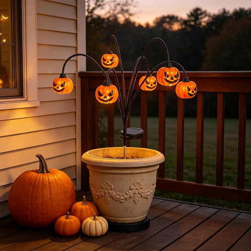 2 Pack Solar Halloween Lights Outdoor Decorations, Fall Pumpkin Lanterns | Garden Stake Light Waterproof, Halloween Decor Jack O Lantern, 12 LED Orange Lamp Swinging Decoration for Yard, Porch, Party