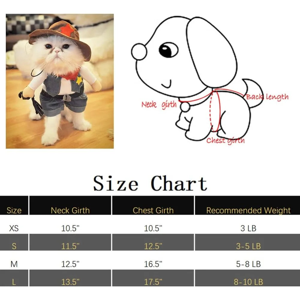 Pet Transformation Dog Costume Funny Stand up Costume Pirate Cowboy Pet Dog Costume Cowboy with Hat Cat Small Dog Halloween