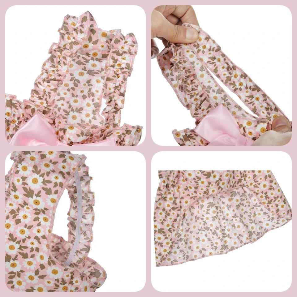 1Pc Cat Skirt Pet Dress Dog Summer Dress Romantic Style with Pink Floral Print, Small Dog Clothes Pet Clothing Chihuahua Skirt