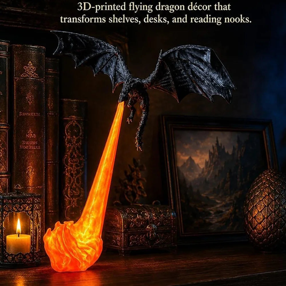 Fire Breathing Dragon Bookshelf Nook Light 3D Printed Flying Dragon Shelf Decor Lover Gift for Halloween Indoor Table Display