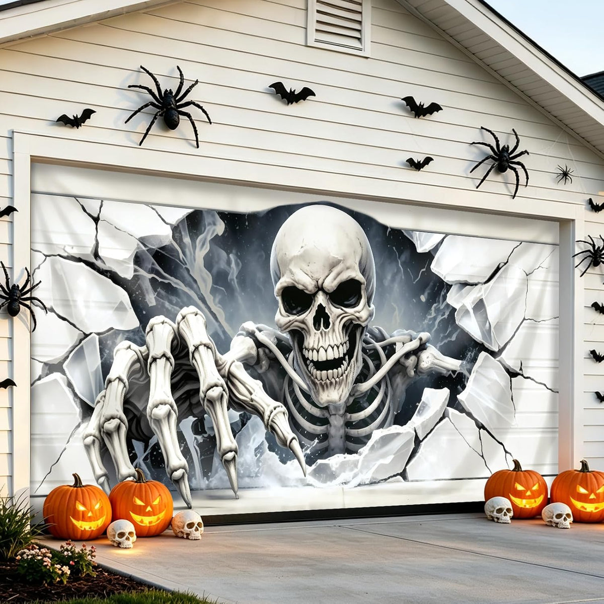 Halloween Garage Door Cover, 7×16 FT Skull Halloween Decorations Outdoor