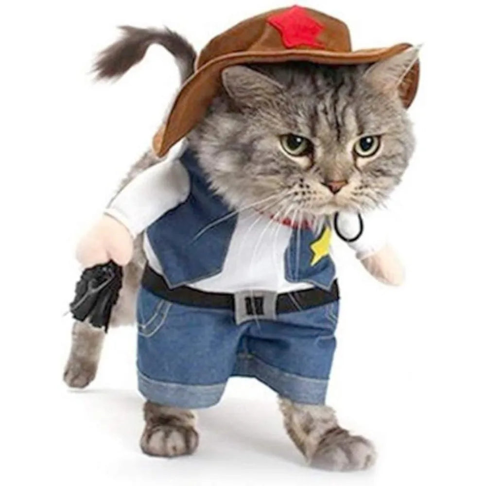 Pet Transformation Dog Costume Funny Stand up Costume Pirate Cowboy Pet Dog Costume Cowboy with Hat Cat Small Dog Halloween