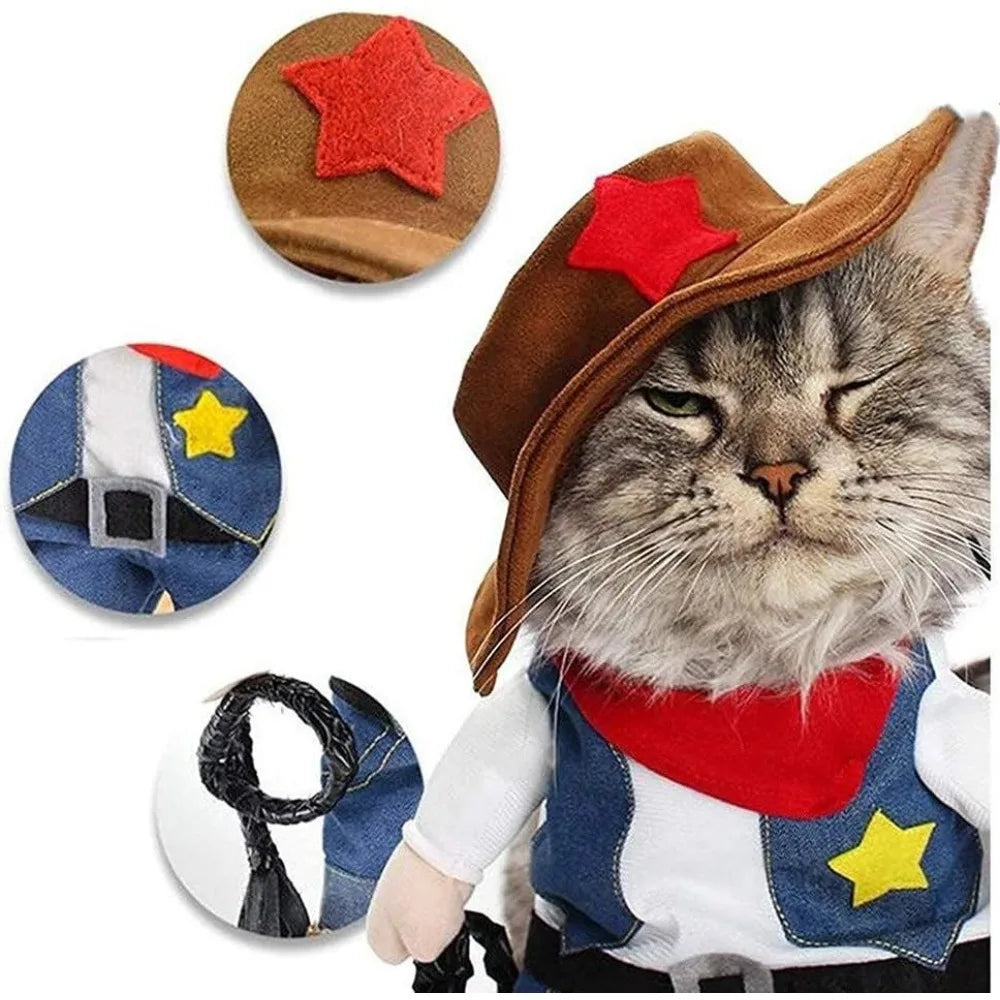 Pet Transformation Dog Costume Funny Stand up Costume Pirate Cowboy Pet Dog Costume Cowboy with Hat Cat Small Dog Halloween