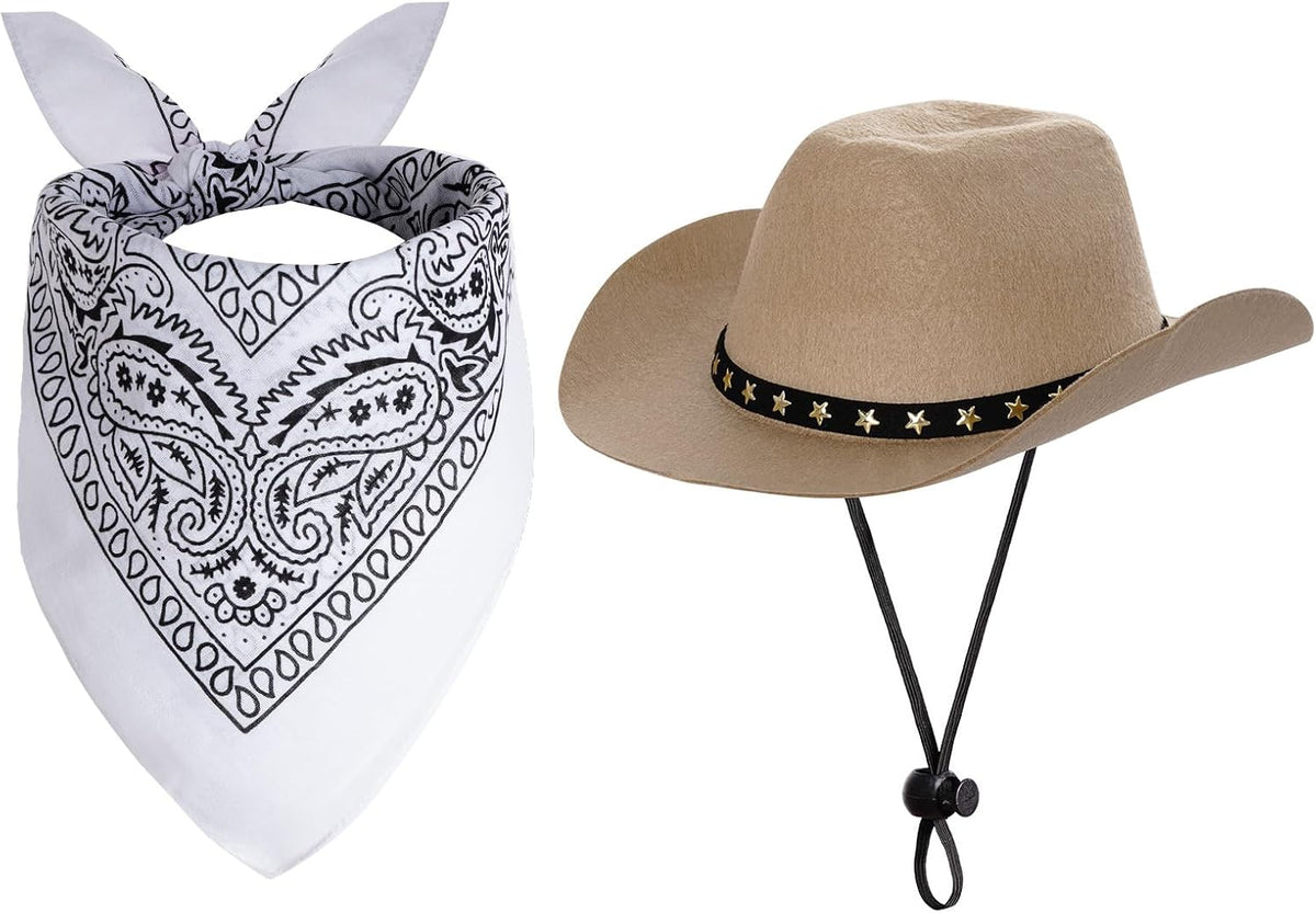 Pet Cowboy Costume Halloween Costumes for Dogs Cat Cowboy Hat with Bandana Scarf- Black, Small
