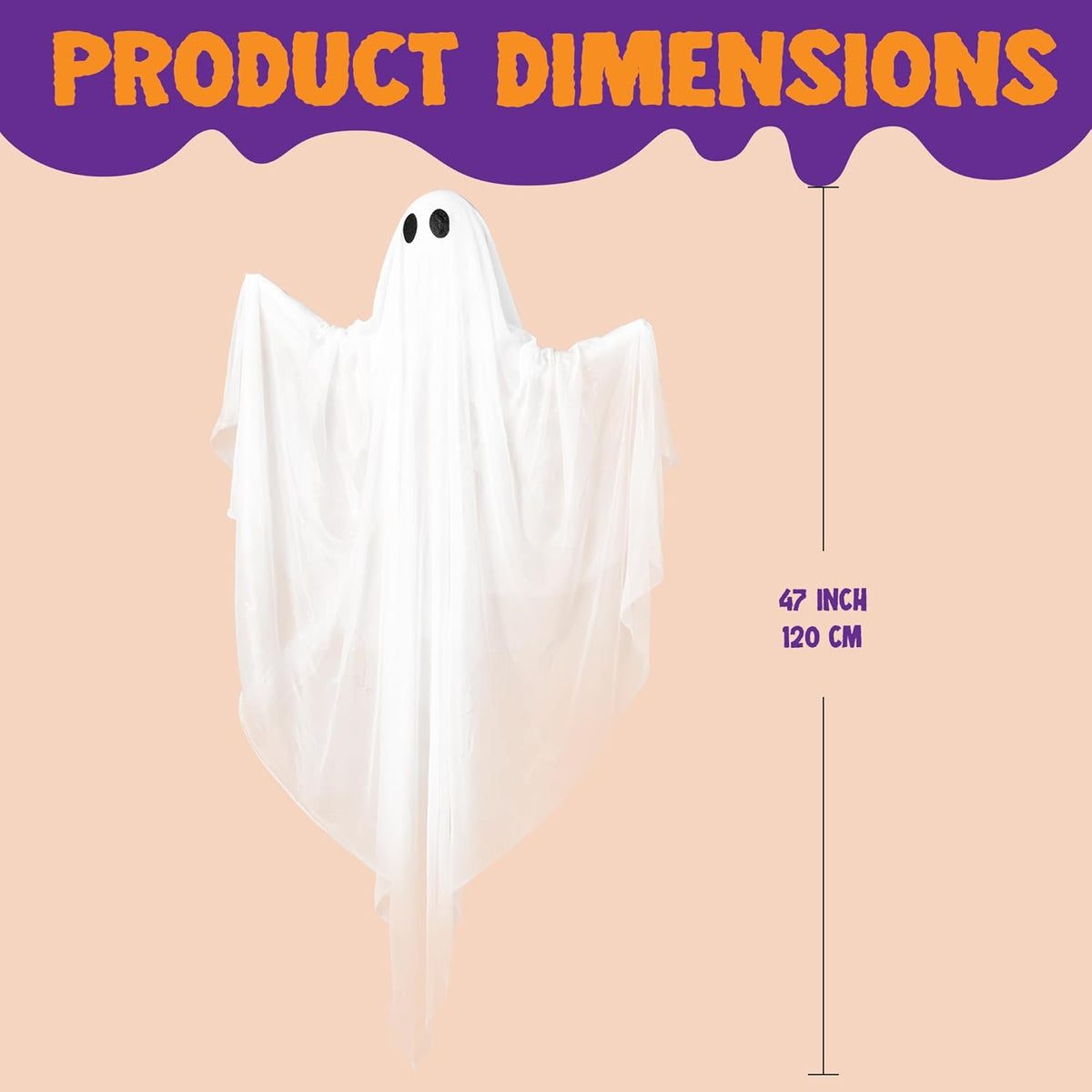 Halloween Hanging Light up Ghost, 47" White Ghosts with Green LED Light and Timer Halloween Hanging Decoration Waterproof for Front Yard Patio Lawngarden Party Decor Indoor Outdoor