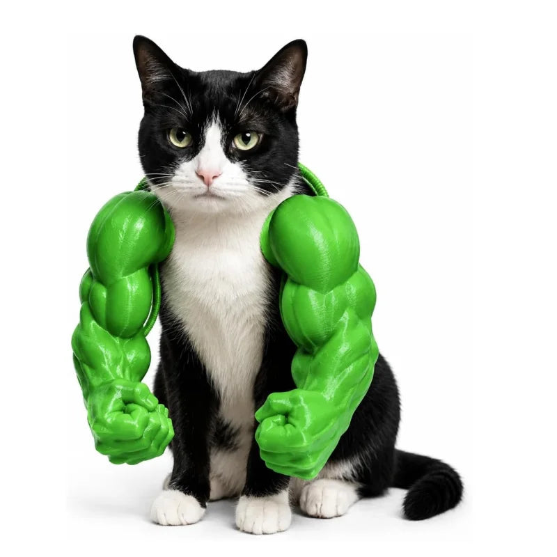 3D Printed Buff Muscle Arms Pet Costume, Funny Hulk Cosplay Accessory for Cats and Small Dogs, Hilarious Halloween Party Photo P