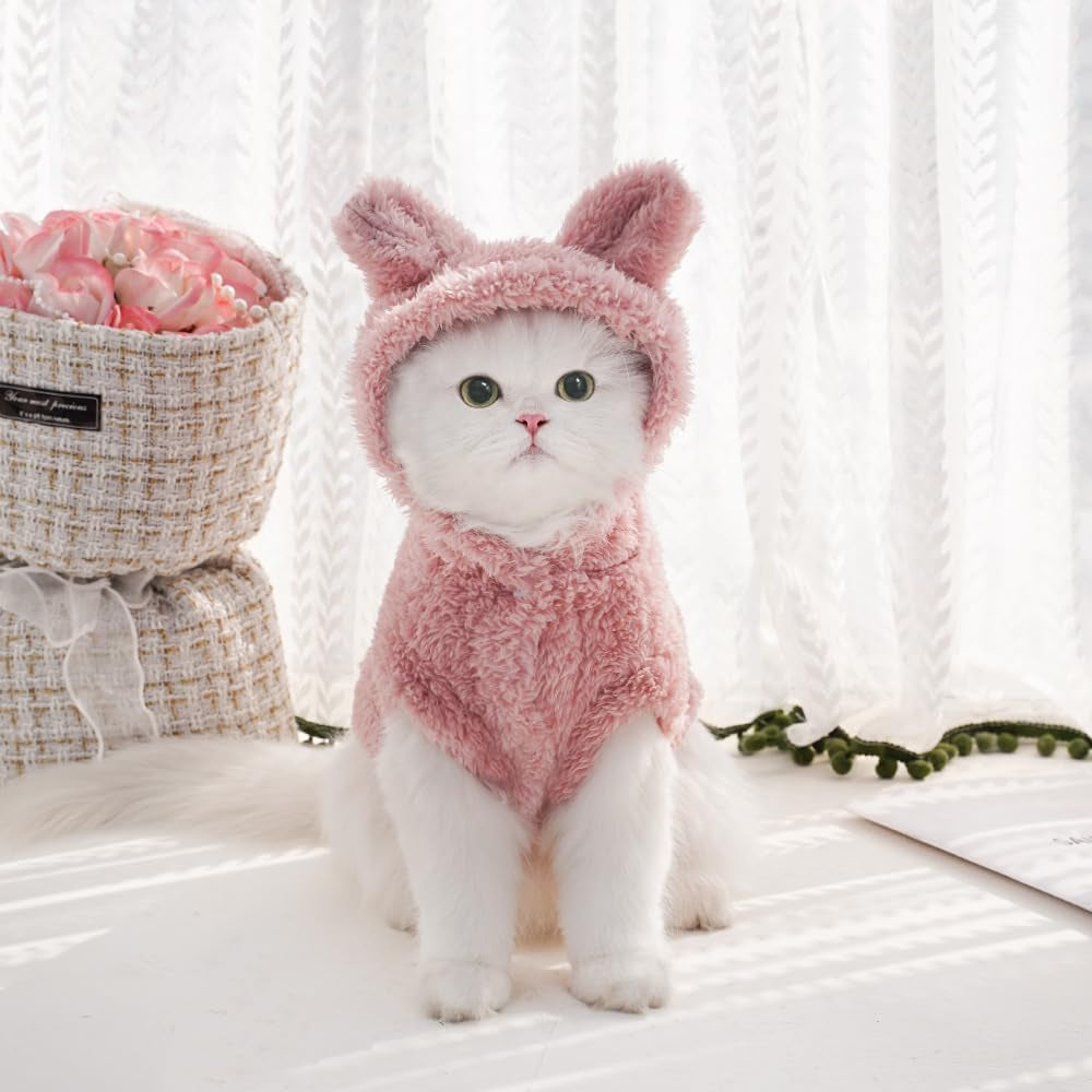Cat Bunny Ears Costume Cute Dog Kitten Hoodies Sweater Rabbit Ears Puppy Pet Apparel (Small,Pink)