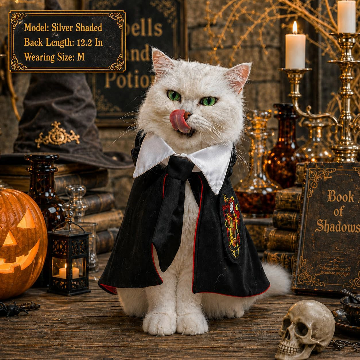 Cat Halloween Costumes - Adjustable Dog Cat Wizard Costume,Pet Hooded Cape Glasses Necktie Set,Funny Puppy Small Dog Halloween Costumes Boy Girl, Black Red Pet Magician Cosplay Outfits