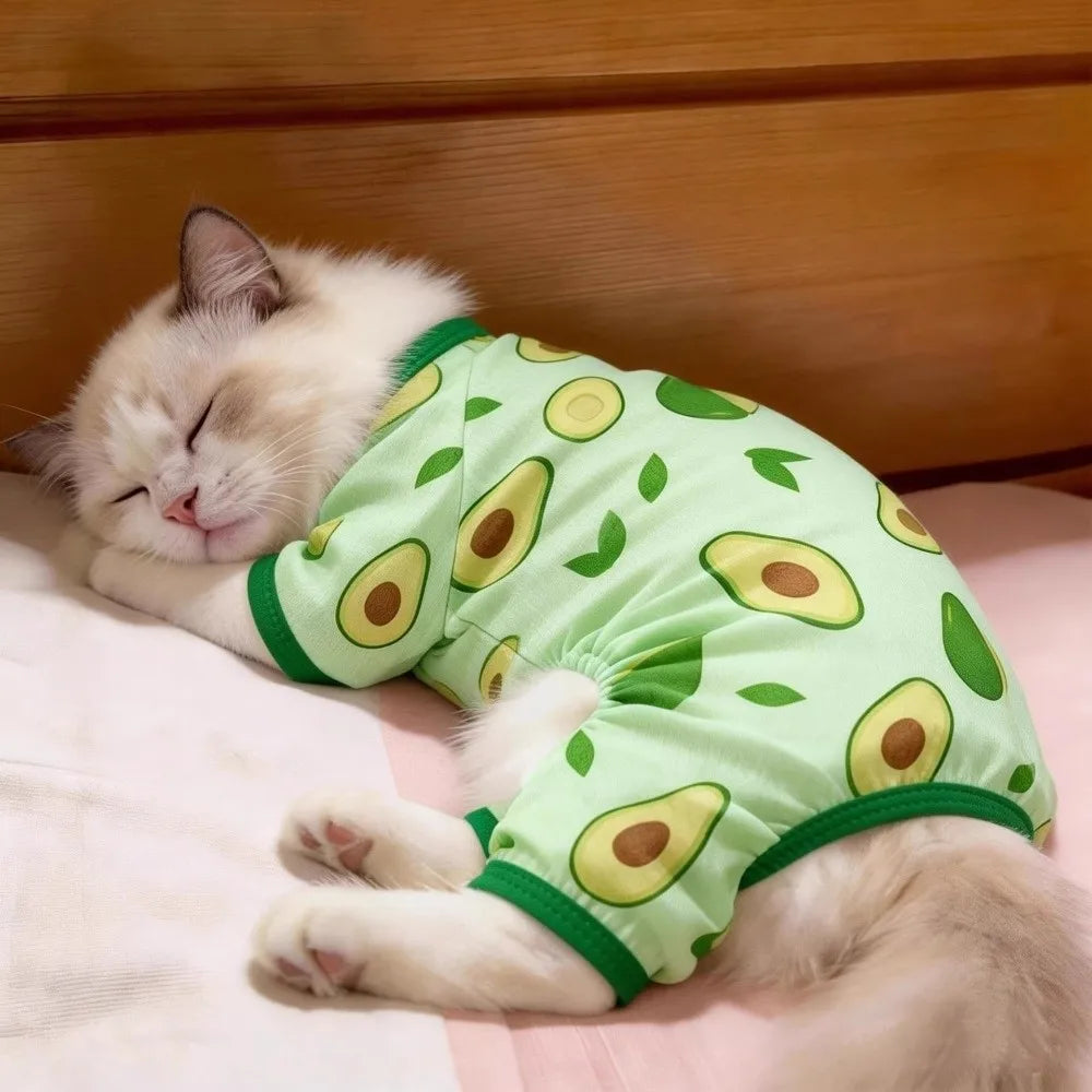 Cartoon Print Cat Cooling Jumpsuit Ultra-Thin Breathable Mesh Dog Sunscreen Clothes Sun Protection Summer Cat Clothes