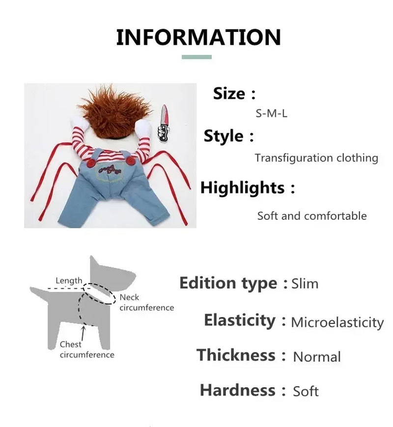Funny Halloween Dog Costume for Small Medium Dogs Cats Adjustable Puppy Cosplay Party French Bulldog Chihuahua Pet Clothing