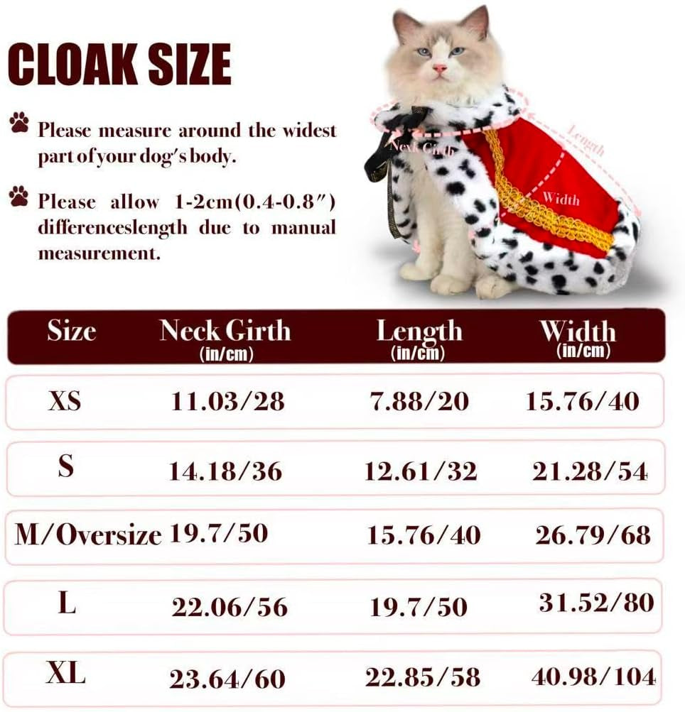 Royal Velvet Pet Cloak with Fur Trim for Cats & Dogs, Red, S | King Queen Prince and Princess Roylo Family Cosplay, Halloween
