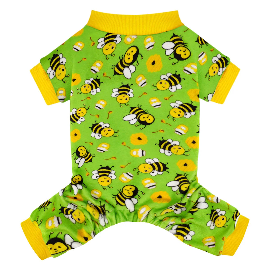 "Funny Bee Dog Pajamas - Soft Stretchy Onesie for Chihuahua Yorkie, Cozy Winter Pjs with Feet, Perfect for Small Dogs