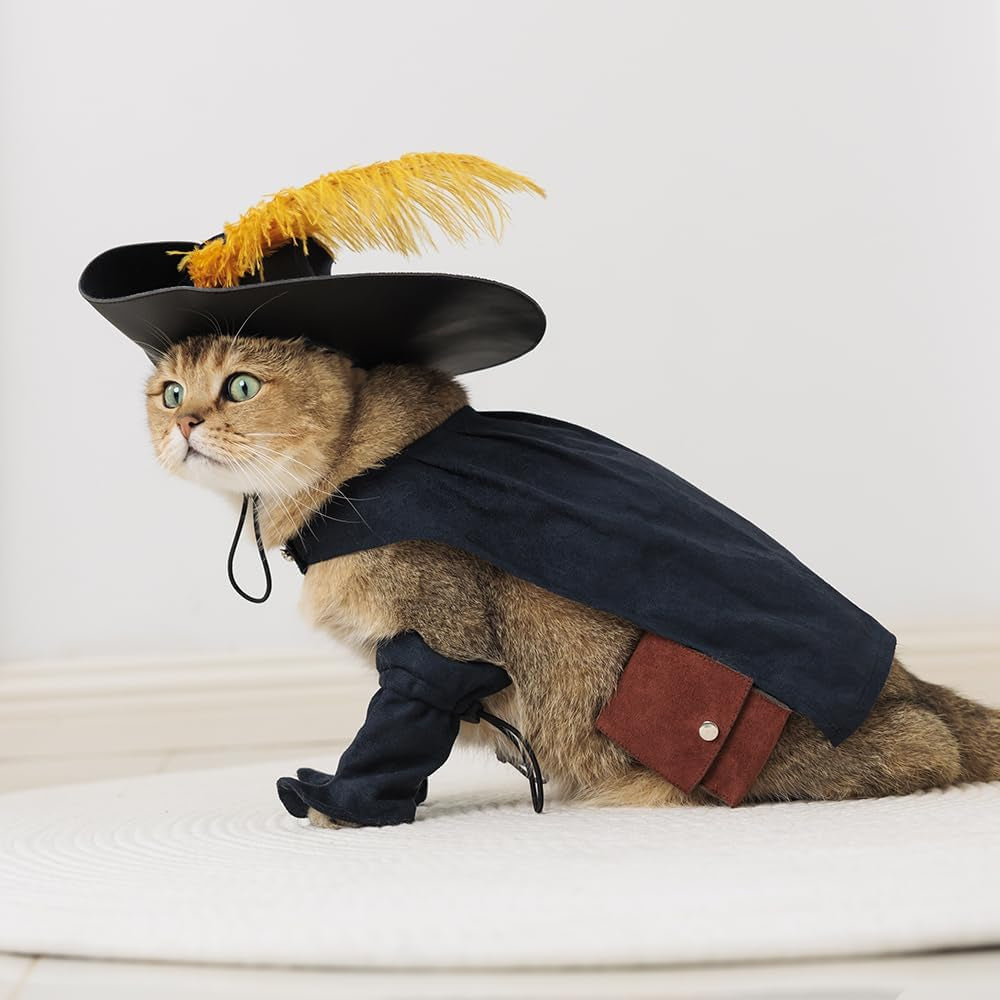 Pet Cat Dog Costume Cosplay Halloween Kitten Puppy Clothes Cloak Hat Belt Cape Accessories