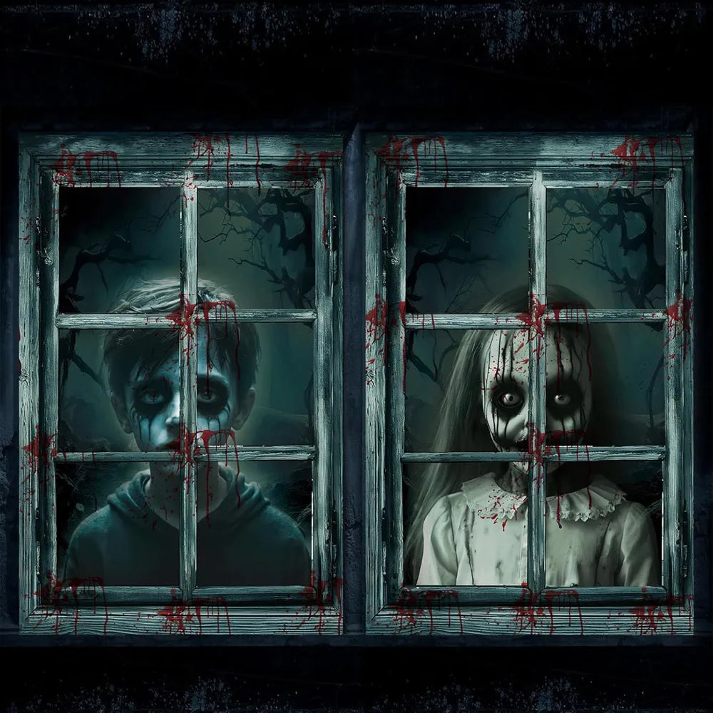 2 PCS Scary Curtain for Halloween Party Decorations Oxford Fabric Window Cover Horror Girl Boy Ghost Poster Backcloth Home Decor