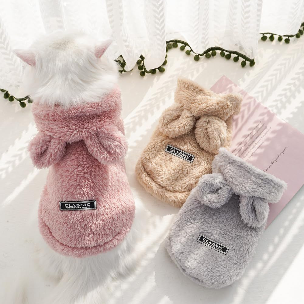 Cat Bunny Ears Costume Cute Dog Kitten Hoodies Sweater Rabbit Ears Puppy Pet Apparel (Small,Pink)